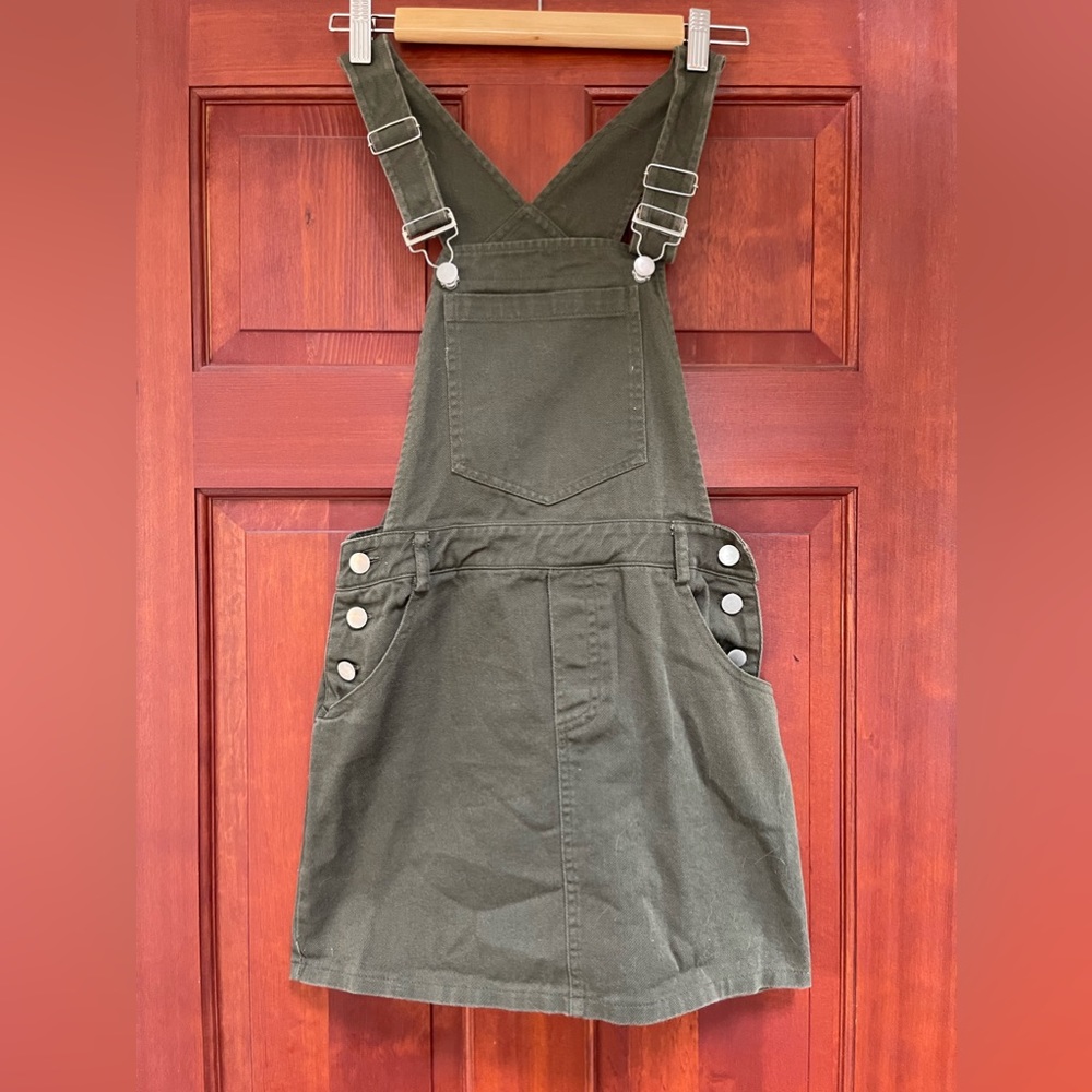 wild honey olive denim overall dress